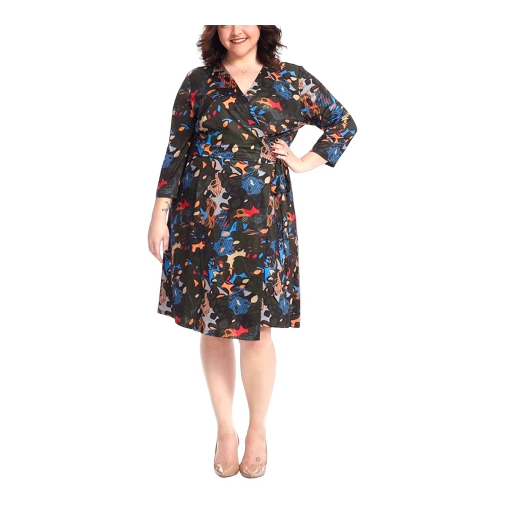 Isabel + Alice Wrap Abstract Print Jersey Knit Office Casual Dinner Dress XL